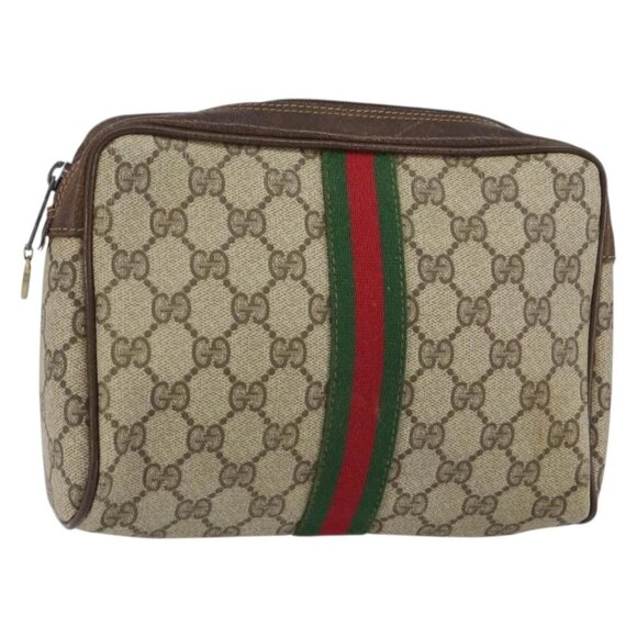 GUCCI GG Supreme Web Sherry Line Clutch Bag PVC Beige 63 014 3553 Auth am9488 - Picture 1 of 16